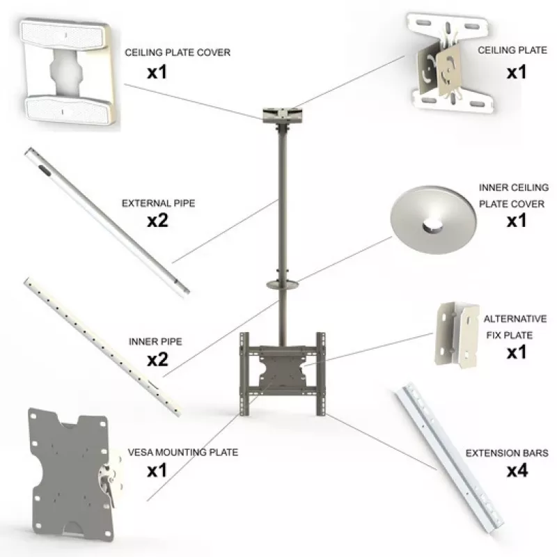 Supporto a soffitto Multibrackets M Public Ceilingmount Medium Single bianco 3000 capacità di carico massima 30 kg dimensione minima schermo 32 pollici dimensione massima schermo 55 pollici