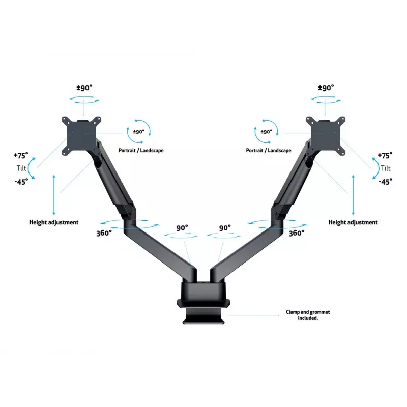 Multibrackets M VESA Gas Lift Arm Dual Side by Side nero morsetto 20 kg 15-32 pollici