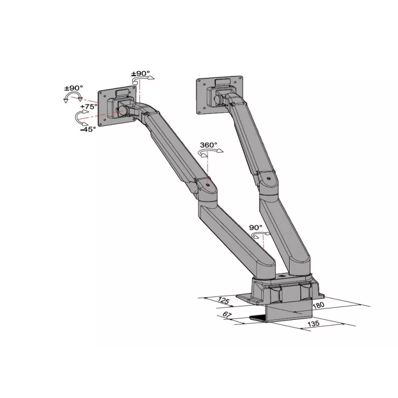 Multibrackets M VESA Gas Lift Arm Dual Side by Side nero morsetto 20 kg 15-32 pollici