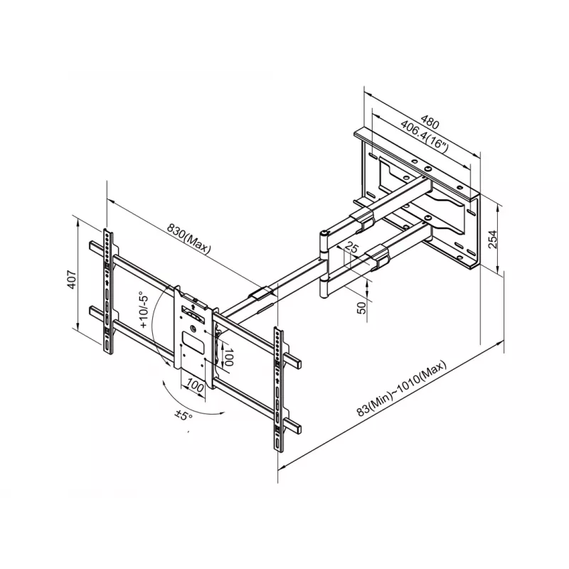 Multibrackets M Universal Long Reach Arm 1010 mm HD Single 40 kg 42-75 pollici
