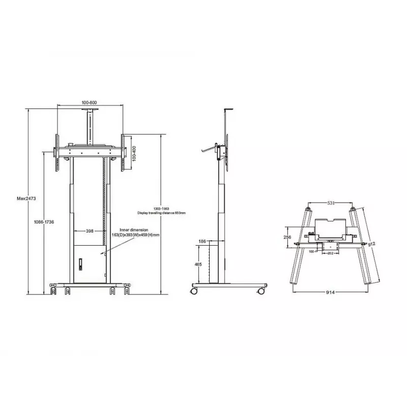 Multibrackets M Motorized Floorstand 120 kg nero incl. armadio e ripiano per camera