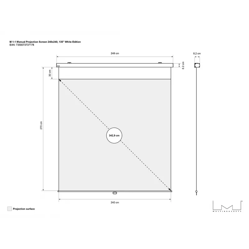 Multibrackets M 1:1 schermo di proiezione manuale 240x240, 135 pollici White Edition