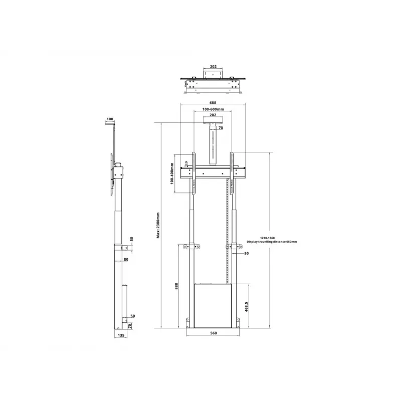 Multibrackets M supporto da terra motorizzato 120 kg nero incl. ripiano per camera