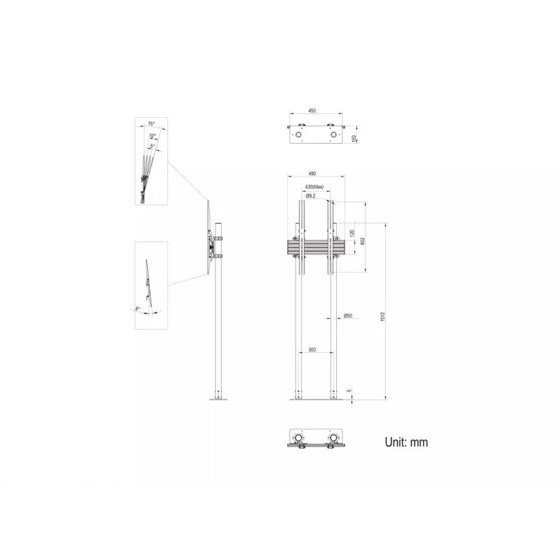 Multibrackets M Dual Pole Floormount Pro 65 pollici-90 pollici 75 kg nero