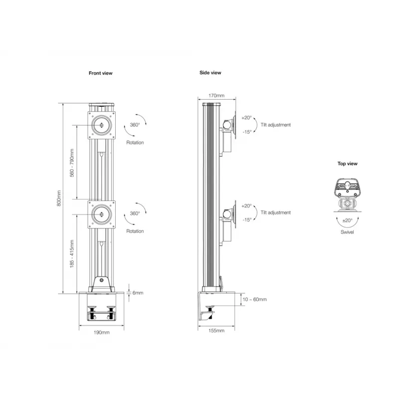 Multibrackets M VESA Deskmount HD Dual Vertical Widescreen 32 pollici – 50 pollici morsetto/passante