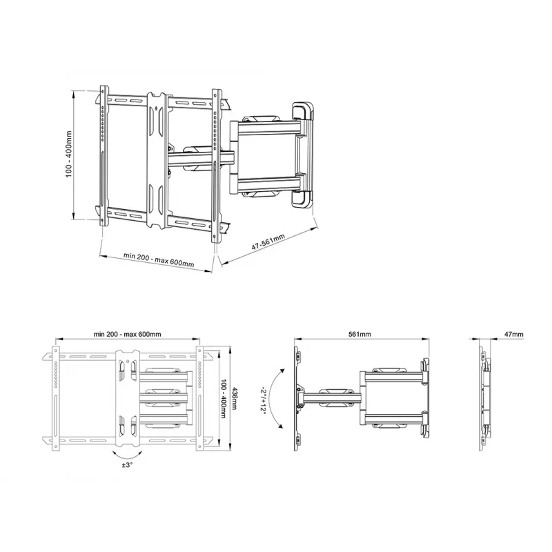 Supporto a parete per TV Multibrackets M Universal Flexarm Pro Single nero — 40 kg, VESA 200x200–600x400, 40 pollici–70 pollici