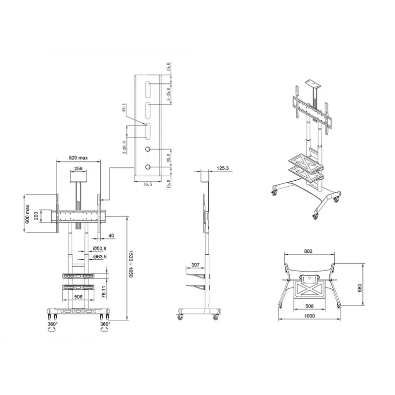Supporto da terra per display MULTIBRACKETS M Public Basic 180 Plus — supporta 55 pollici–80 pollici, max 90 kg, VESA 200x200–600x400, nero