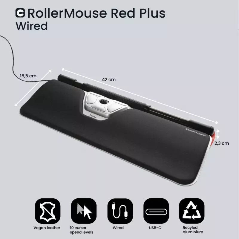 Contour Design RollerMouse Red Plus mouse ergonomico con filo USB-C 2800 DPI