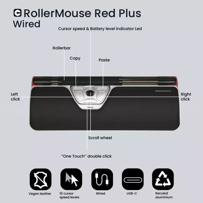 Contour Design RollerMouse Red Plus mouse ergonomico con filo USB-C 2800 DPI