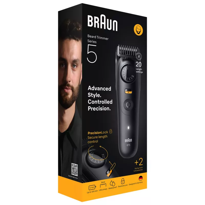 Braun BeardTrimmer 5 BT5500 rifinitore barba batteria 20 2 cm bagnato e asciutto nero