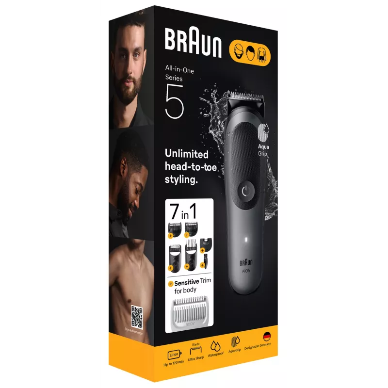 Braun AIO5520 tagliacapelli/rifinitore nero, grigio 14 ioni di litio (Li-Ion)