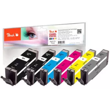 Peach 320523 Cartuccia d'inchiostro 6 pz. compatibile alta resa (XL) nero, ciano, grigio, magenta, giallo