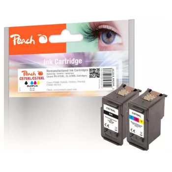 Peach Multi confezione compatibile con Canon PG-575XL, CL-576XL, resa alta (XL), nero, magenta, giallo, ciano, 16 ml, 14 ml, 2 pz., multi confezione