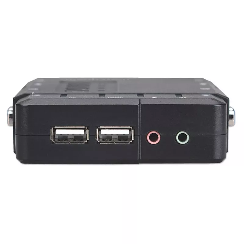 Manhattan Switch KVM compatto 4 porte, 4x USB-A, cavo incluso, supporto audio, controlla 4 computer tramite un PC/mouse/schermo, nero, garanzia a vita, confezionato