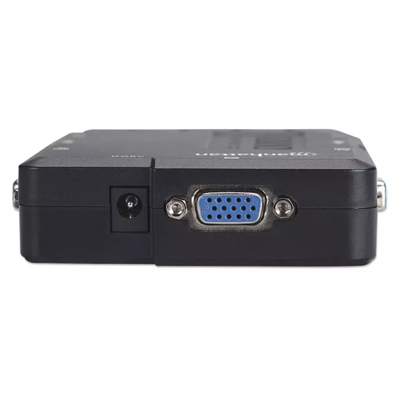 Manhattan Switch KVM compatto 4 porte, 4x USB-A, cavo incluso, supporto audio, controlla 4 computer tramite un PC/mouse/schermo, nero, garanzia a vita, confezionato