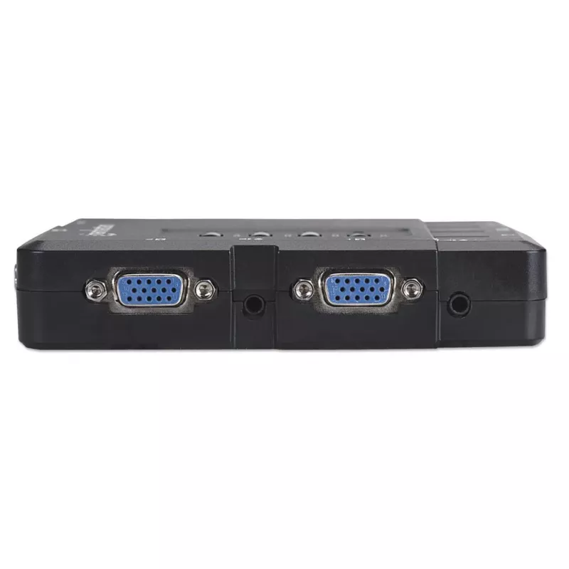 Manhattan Switch KVM compatto 4 porte, 4x USB-A, cavo incluso, supporto audio, controlla 4 computer tramite un PC/mouse/schermo, nero, garanzia a vita, confezionato