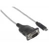 Manhattan Convertitore da USB-C a seriale, connettore maschio su connettore maschio, USB-C a seriale/RS232/COM/DB9, chipset Prolific PL-2303RA-C, cavo 45 cm, argento/nero, sacchetto in polietilene