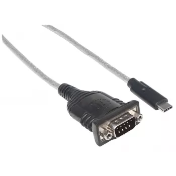 Manhattan Convertitore da USB-C a seriale, connettore maschio su connettore maschio, USB-C a seriale/RS232/COM/DB9, chipset Prolific PL-2303RA-C, cavo 45 cm, argento/nero, sacchetto in polietilene