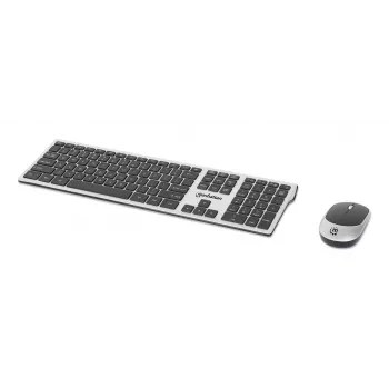 Manhattan Ricevitore nano USB-A singolo per tastiera wireless full-size e mouse ottico ambidestro con tre tasti e rotellina, 1200 dpi, argento/nero