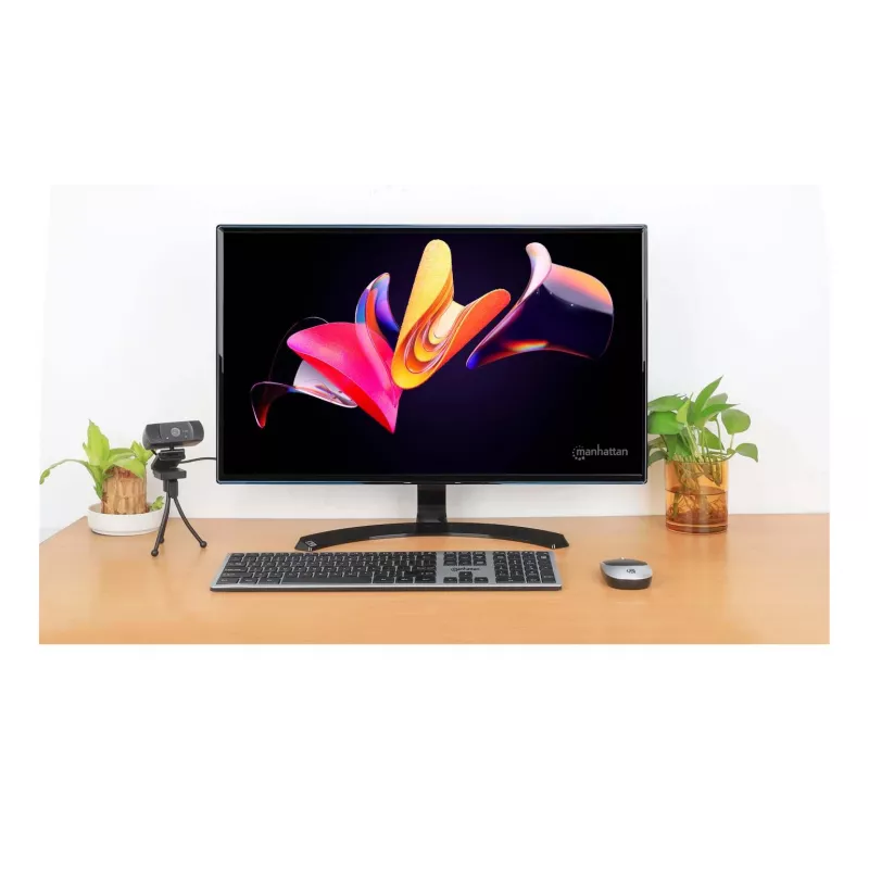 Manhattan Ricevitore nano USB-A singolo per tastiera wireless full-size e mouse ottico ambidestro con tre tasti e rotellina, 1200 dpi, argento/nero
