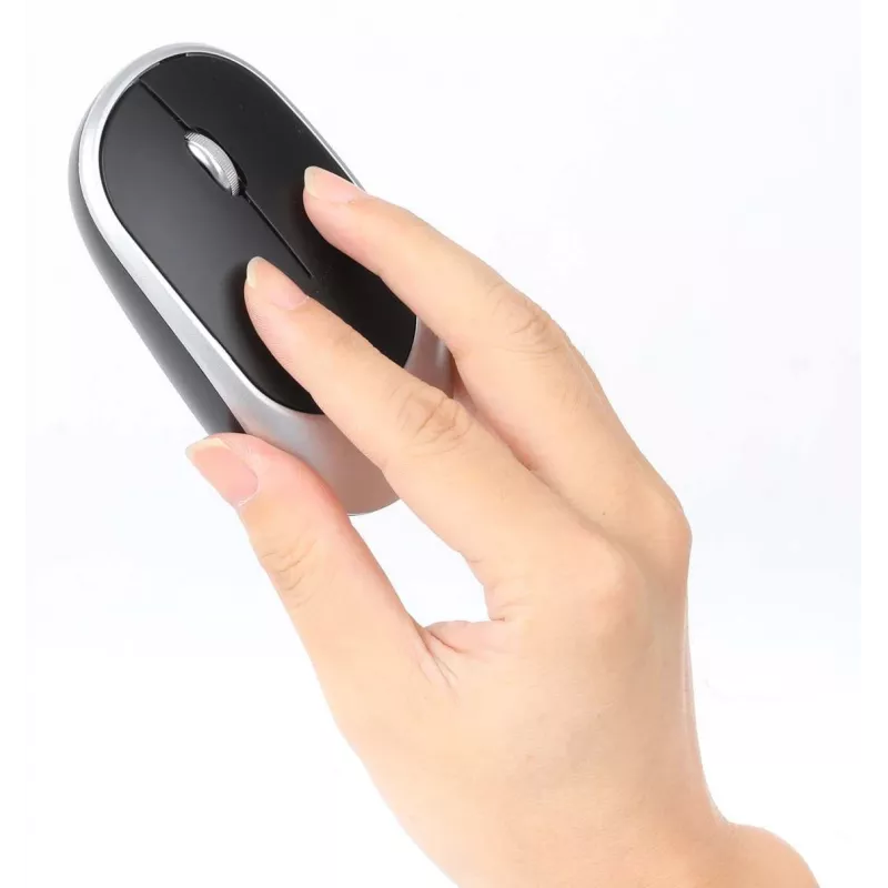 Manhattan Ricevitore nano USB-A singolo per tastiera wireless full-size e mouse ottico ambidestro con tre tasti e rotellina, 1200 dpi, argento/nero
