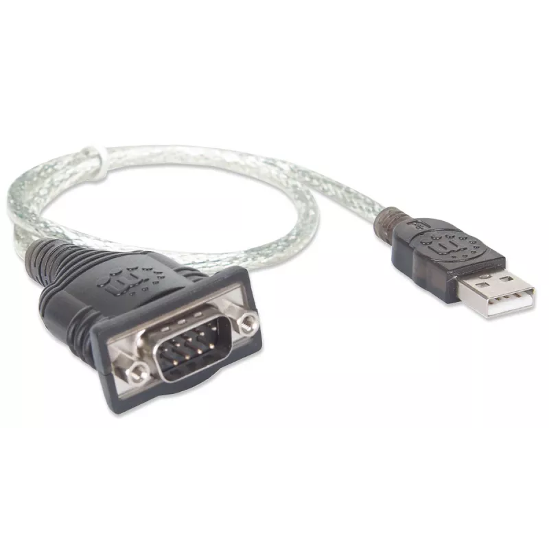 Manhattan Cavo convertitore da USB-A a seriale, 45 cm, connettore maschio su connettore maschio, seriale/RS232/COM/DB9, chipset Prolific PL-2303RA, cavo nero/argento, garanzia tre anni, equivalente a ICUSB232V2