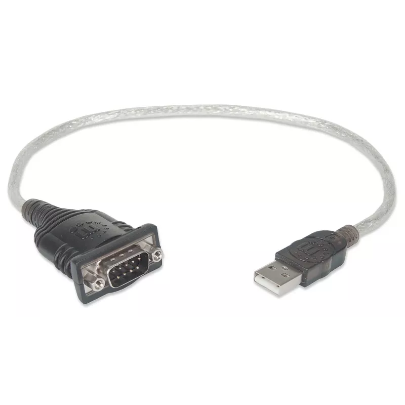 Manhattan Cavo convertitore da USB-A a seriale, 45 cm, connettore maschio su connettore maschio, seriale/RS232/COM/DB9, chipset Prolific PL-2303RA, cavo nero/argento, garanzia tre anni, equivalente a ICUSB232V2