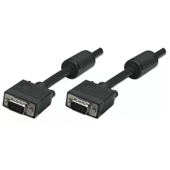 Manhattan Cavo monitor VGA (con nuclei in ferrite), 10 m, nero, connettore maschio su connettore maschio, HD15, cavo con specifica SVGA superiore (completamente compatibile), schermatura con nuclei in ferrite che aiuta a minimizzare le interferenze elettromagnetiche e a migliorare la trasmissione video, garanzia a vita