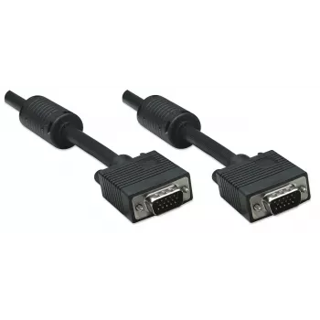 Manhattan Cavo monitor VGA (con nuclei in ferrite), 10 m, nero, connettore maschio su connettore maschio, HD15, cavo con specifica SVGA superiore (completamente compatibile), schermatura con nuclei in ferrite che aiuta a minimizzare le interferenze elettromagnetiche e a migliorare la trasmissione video, garanzia a vita