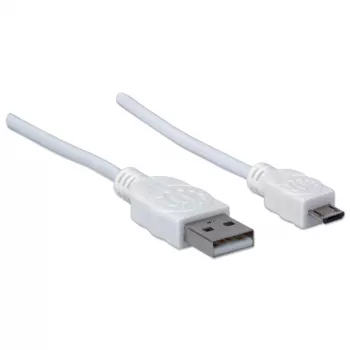 Manhattan Cavo da USB-A a Micro-USB, 1,8 m, connettore maschio su connettore maschio, 480 Mbit/s (USB 2.0), Hi-Speed USB, bianco, garanzia a vita