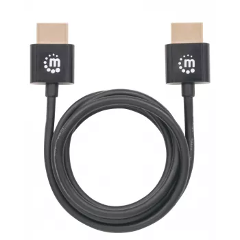 Manhattan Cavo HDMI con Ethernet (Ultra Thin), 4K@60Hz (Premium High Speed), 1 m, connettore maschio su connettore maschio, nero, Ultra HD 4K x 2K, completamente schermato, contatti placcati in oro, garanzia a vita