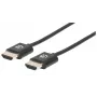 Manhattan Cavo HDMI con Ethernet (ultra piatto), 4K@60Hz (Premium High Speed), 3 m, connettore maschio su connettore maschio, nero, Ultra HD 4K x 2K, completamente schermato, contatti placcati in oro, garanzia a vita