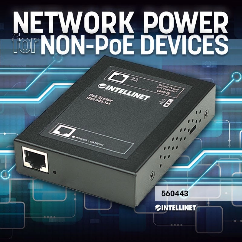 Intellinet splitter Power over Ethernet (PoE+), IEEE802.3at, tensione di uscita 5, 7,5, 9 o 12 V DC