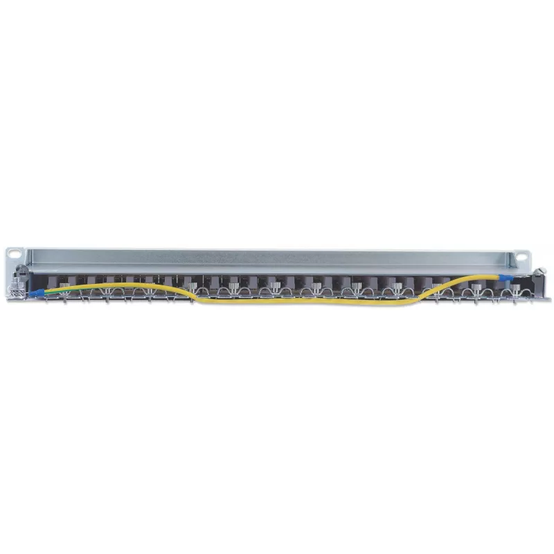 Intellinet patch panel, Cat6, FTP, 24 porte, 1U, schermato, barre LSA con ingresso dall'alto a 90°, grigio