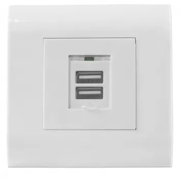 Intellinet presa a parete USB-A 2 porte con copertura, due porte di ricarica con copertura di sicurezza, uscita 5 V / 2,1 A, copertura europea 80 x 80