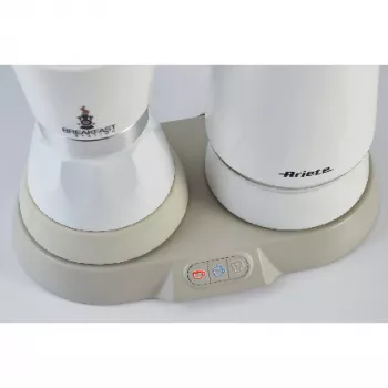 Ariete 1344 Breakfast Station, 3 apparecchi in 1: caffettiera moka, bollitore, monta latte per latte caldo e freddo, 500 W, 2/4 tazze, mantiene il caffè caldo, 5 funzioni, bianco