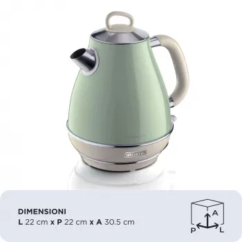 Ariete 2869 Bollitore Vintage, acciaio inox, 1,7 l, spegnimento automatico, 2000 W, per acqua, tè e bevande alle erbe, verde pastello