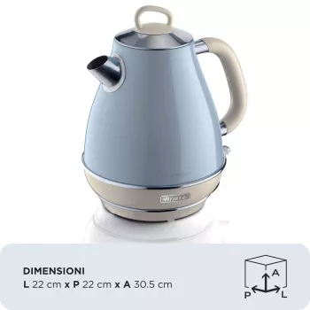 Ariete 2869 Bollitore Vintage, acciaio inox, 1,7 L, spegnimento automatico, 2000 W, per acqua, tè e bevande alle erbe, blu pastello