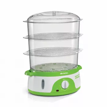 Ariete 911 Healthy Steam - Cuocivapore elettrico - 3 cestelli - contenitore per riso - timer 60 min. - 800 Watt - 9 litri - bianco e verde