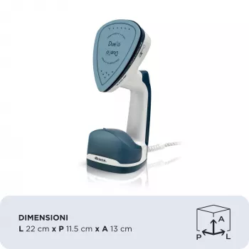 Ariete 6246 Duetto Ferro da stiro per abiti - Stiratore verticale e ferro da stiro con piastra in ceramica antiaderente - 1000 Watt - bianco e blu