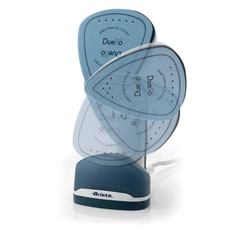 Ariete 6246 Duetto Ferro da stiro per abiti - Stiratore verticale e ferro da stiro con piastra in ceramica antiaderente - 1000 Watt - bianco e blu