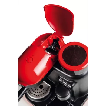 Ariete 1318 Moderna Macchina per caffè espresso con macinacaffè integrato, per chicchi di caffè e caffè macinato, monta latte Cappuccinatore, filtro per 1 e 2 tazze, 1080 W, 800 ml, rosso