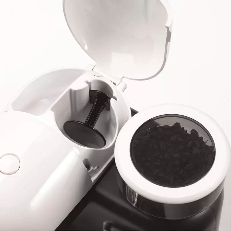 Ariete 1318 Moderna Macchina per caffè espresso con macinacaffè integrato, per chicchi di caffè e caffè macinato, lancia monta latte per cappuccino, filtro per 1 e 2 tazze, 1080 W, 800 cc, bianco