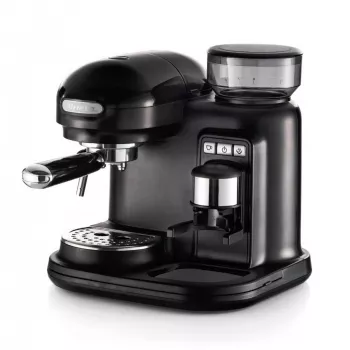 Ariete 1318 Moderna Macchina per caffè espresso con macinacaffè integrato, per chicchi di caffè e caffè macinato, monta latte per cappuccino, filtro per 1 e 2 tazze, 1080 W, 800 ml, nero