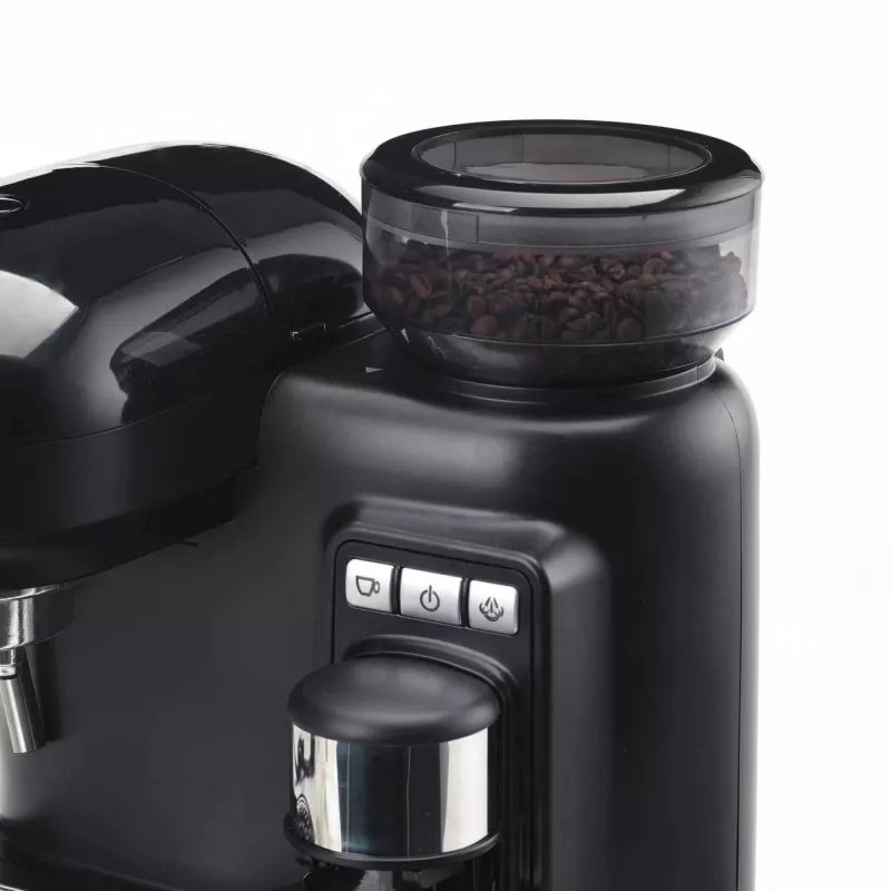 Ariete 1318 Moderna Macchina per caffè espresso con macinacaffè integrato, per chicchi di caffè e caffè macinato, monta latte per cappuccino, filtro per 1 e 2 tazze, 1080 W, 800 ml, nero