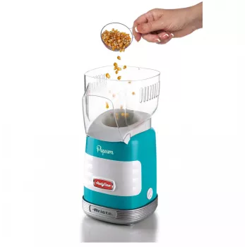 Ariete 2956, Pop Corn Party Time, Macchina per popcorn, fa scoppiare 60 g di mais per popcorn in 2 minuti con aria calda, senza grassi, 1000 Watt, blu