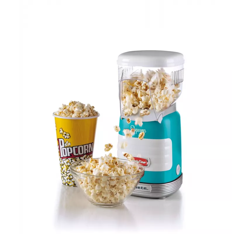Ariete 2956, Pop Corn Party Time, Macchina per popcorn, fa scoppiare 60 g di mais per popcorn in 2 minuti con aria calda, senza grassi, 1000 Watt, blu