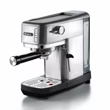 Ariete 1380 Metal Macchina per caffè, adatta per caffè macinato e cialde ESE, 1300 W, capacità serbatoio 1,1 l, pressione 15 bar, filtro per ½ tazze, Cappuccinatore, argento