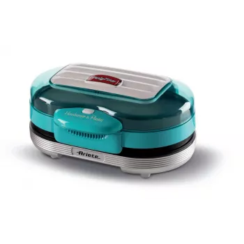 Ariete 205 Hamburger Maker Party Time, Macchina per hamburger, 1200 W, doppie piastre antiaderenti, 2 scomparti, facile da pulire, blu