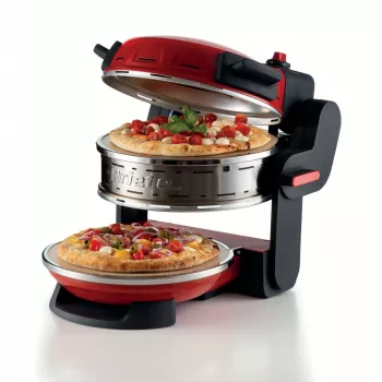 Ariete 927 Pizzeria, Forno doppio per pizza, 2 pizze in 4 minuti, 2300 W, 2 pietre refrattarie, 2 termostati, diametro 32 cm, 5 livelli di cottura, 2 pale in acciaio inox, rosso